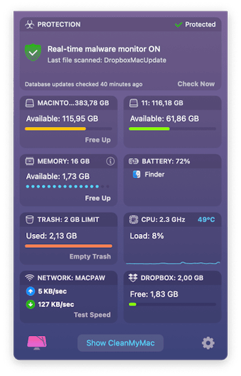 CleanMyMac X menu