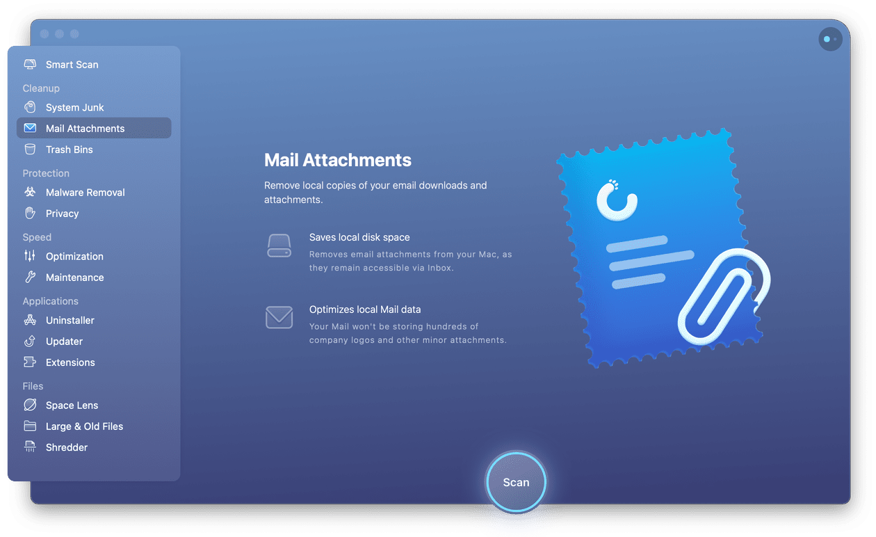 CleanMyMac X - Mail Attachments module