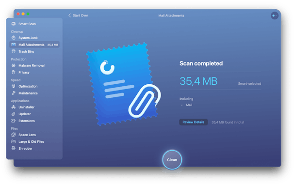 Scan completed in Mail Attachments module of CleanMyMac X