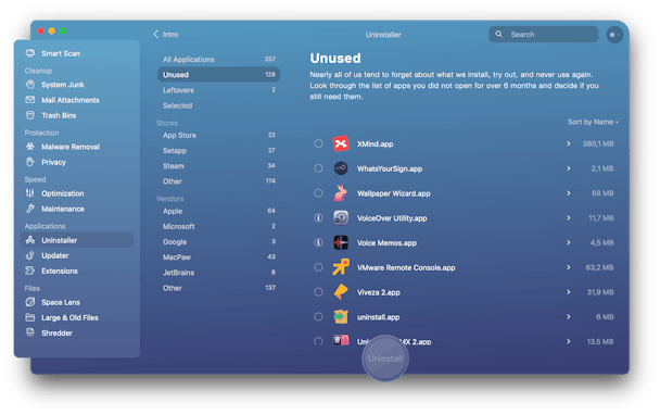 Unused Apps in Uninstaller module in CleanMyMac X