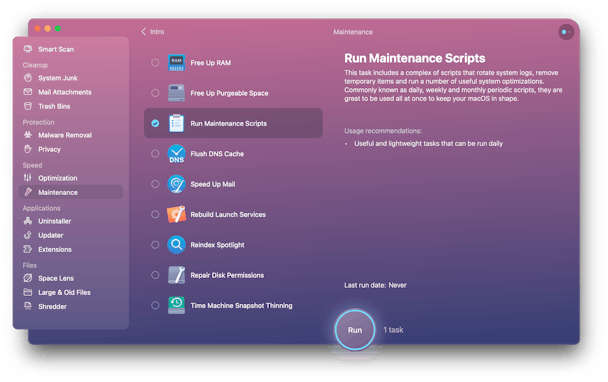 Maintenance Scripts in CleanMyMac X