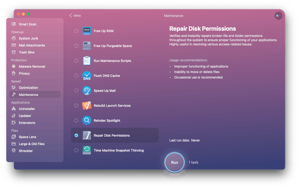 Repair disk permissions in Maintenance module CMMX