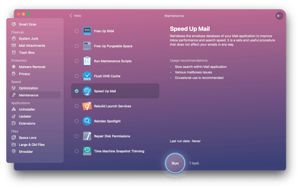 Speed up mail with CleanMyMac X