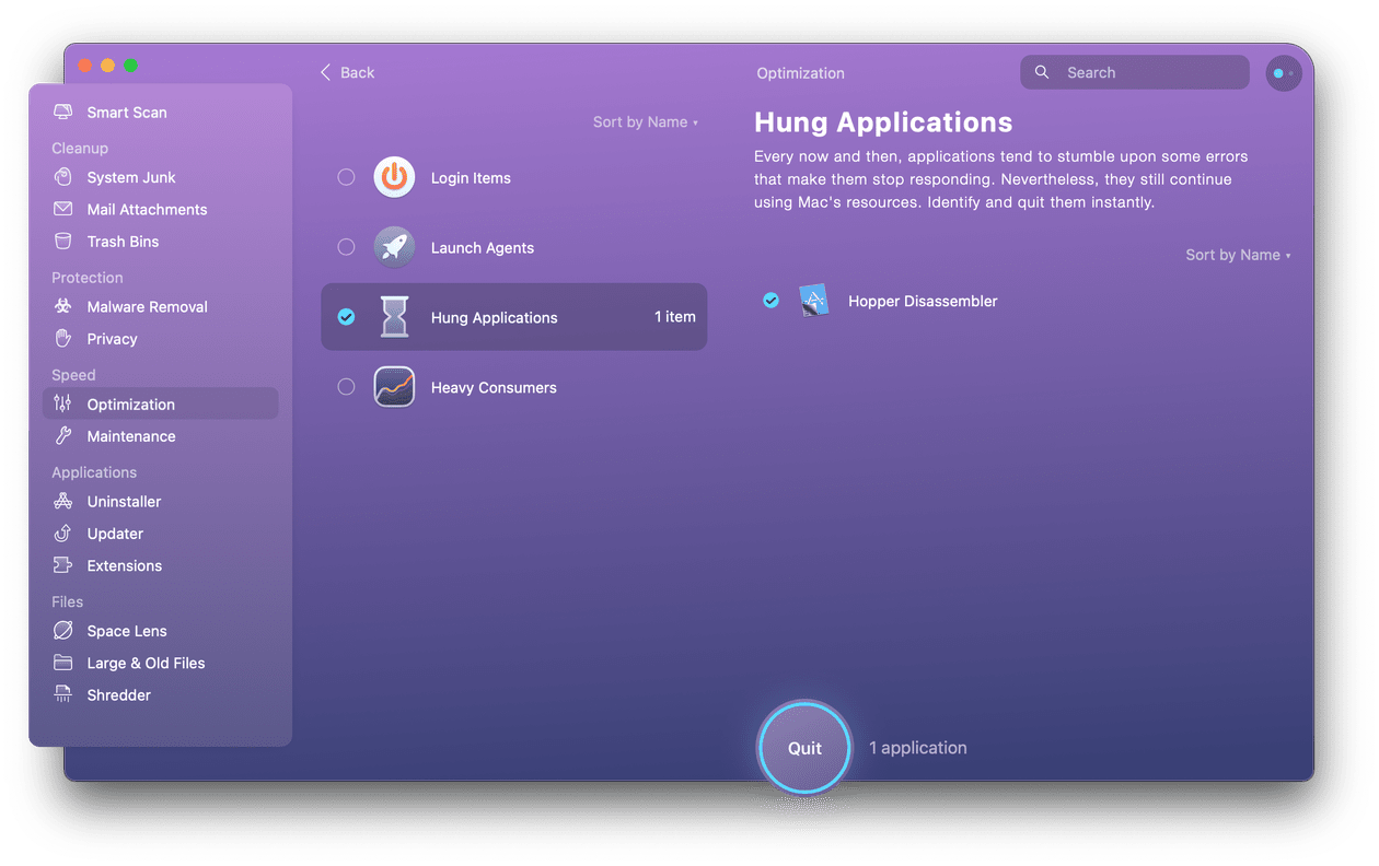 CleanMyMac X - hung applications