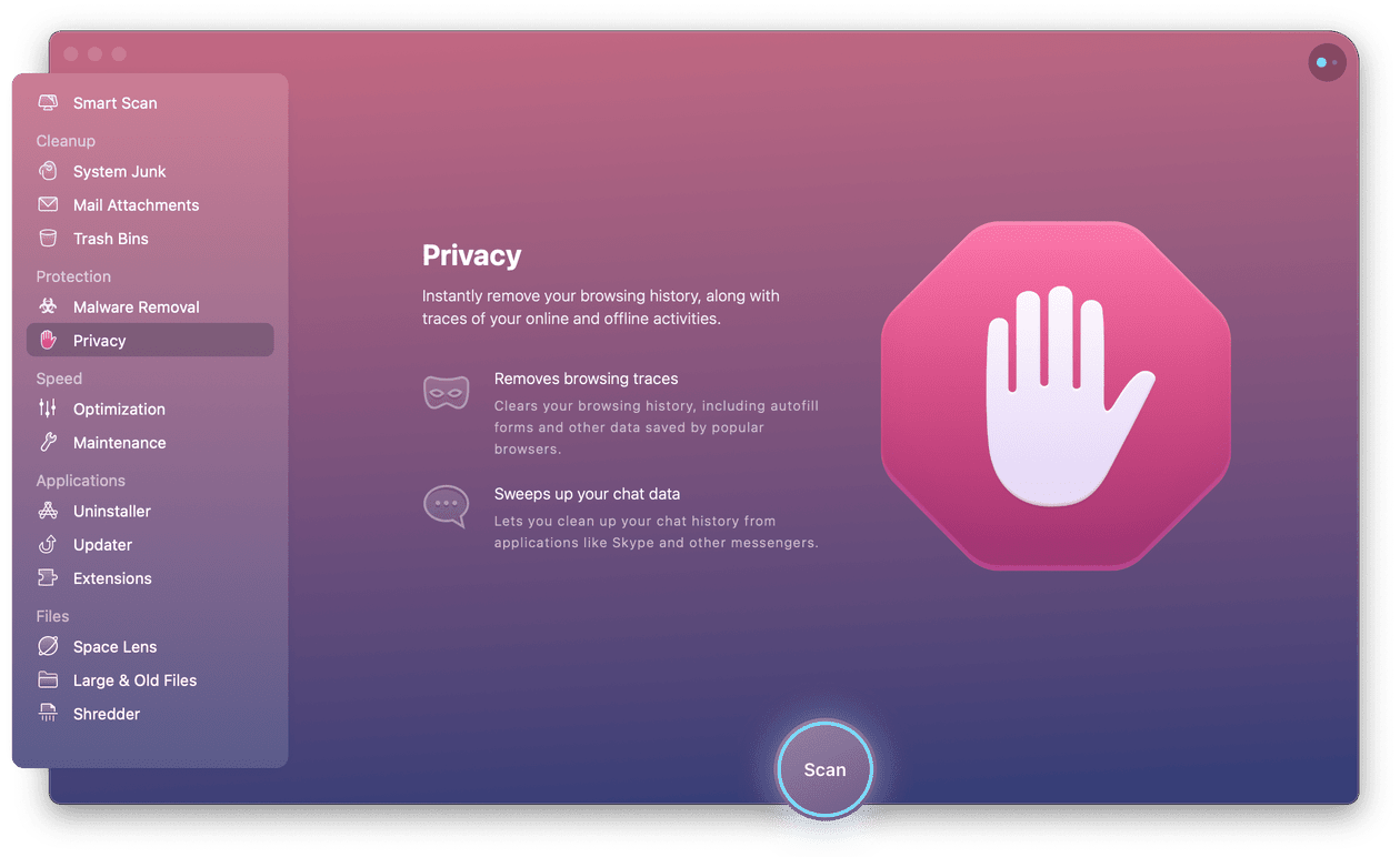 CleanMyMac X - Privacy module