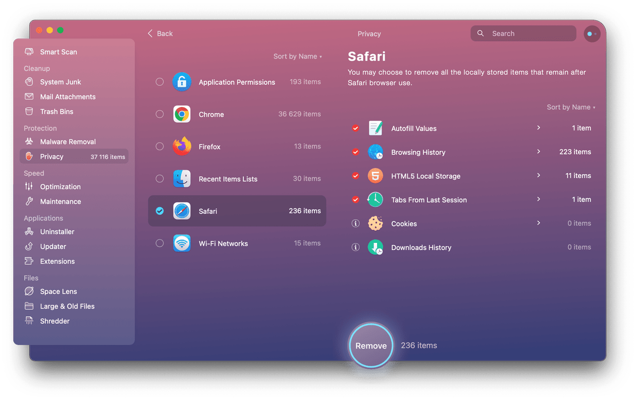 CleanMyMac X - Safari in Privacy module