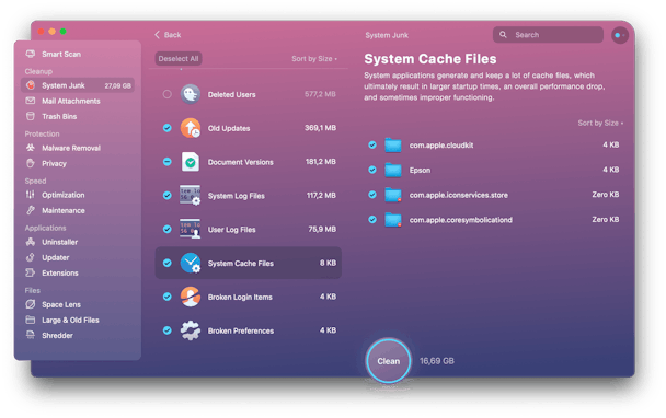 CleanMyMac X - System cache files in System Junk