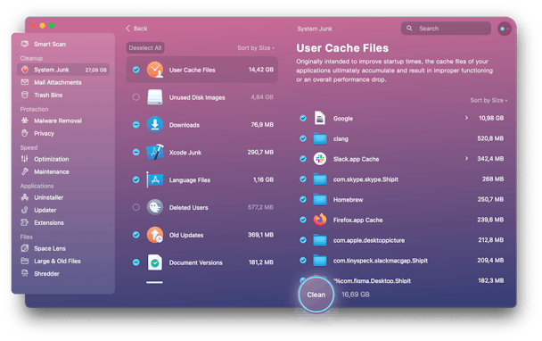 CleanMyMac X - User cache files in System Junk module