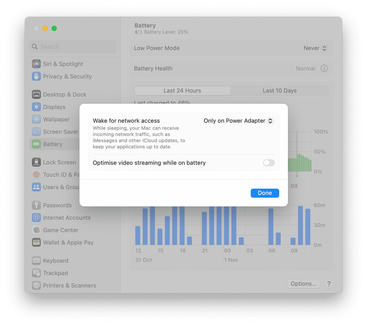 System Preferences - Battery Options