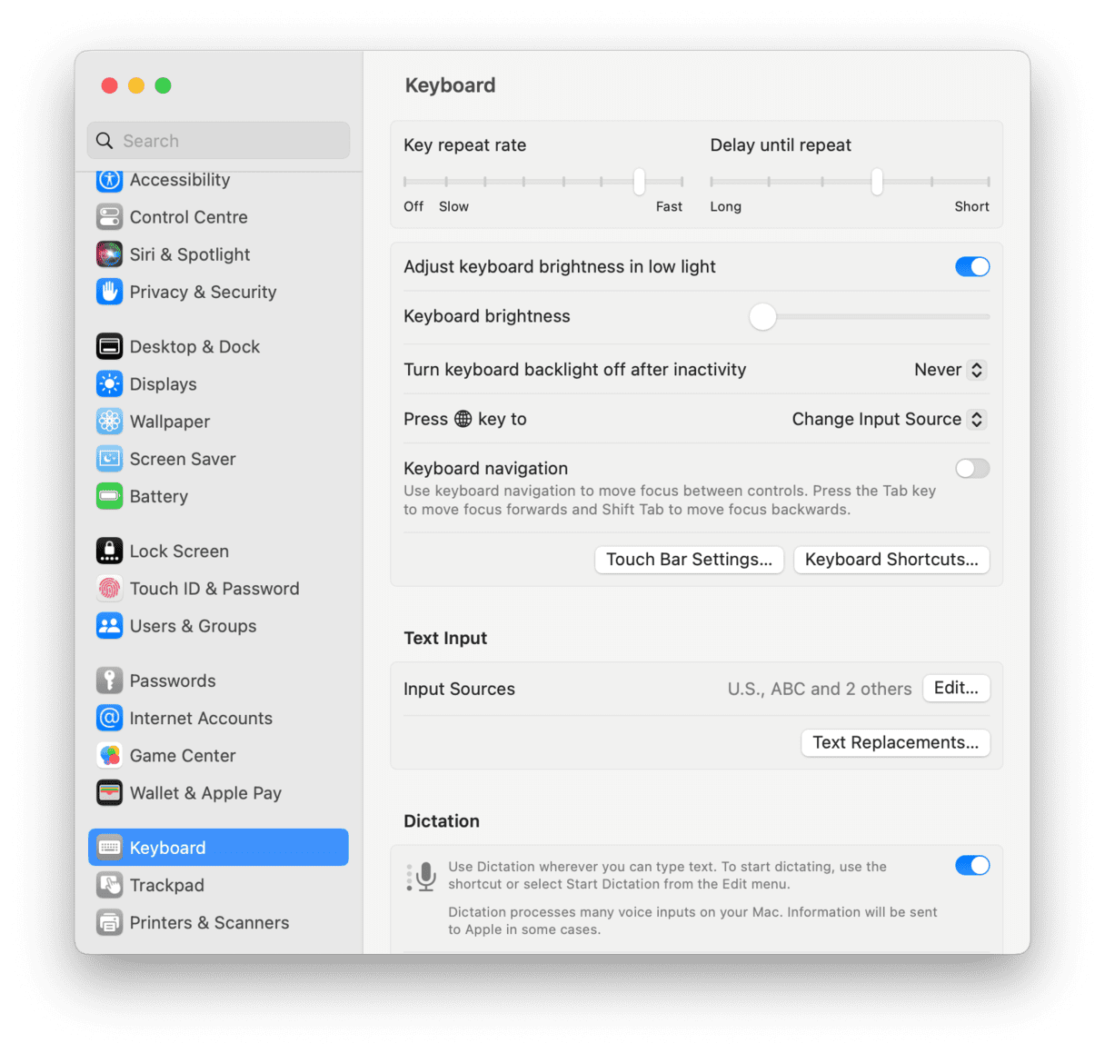 System Preferences - Keyboard