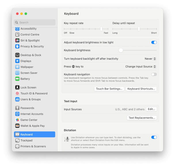 System Preferences - Keyboard