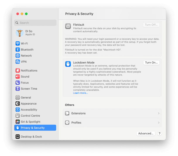 System Preferences - Privacy & Security