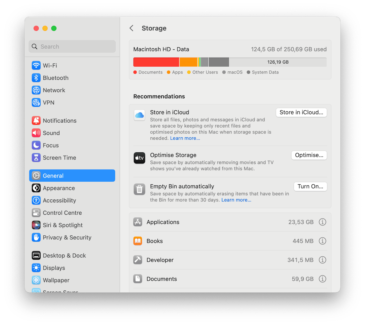 System Preferences - Storage