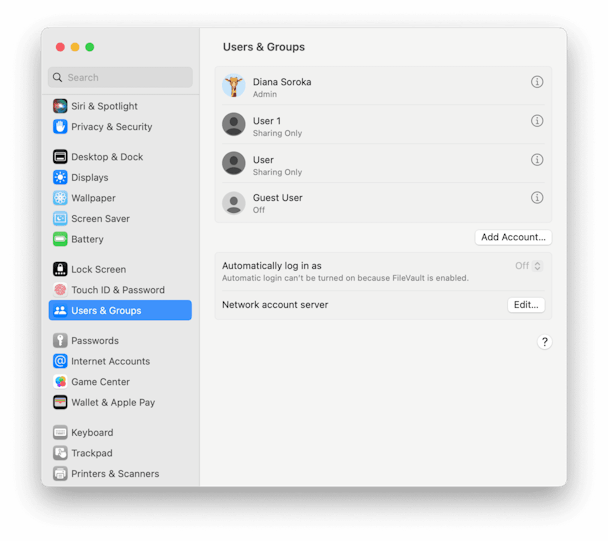 System Preferences - Users & Groups