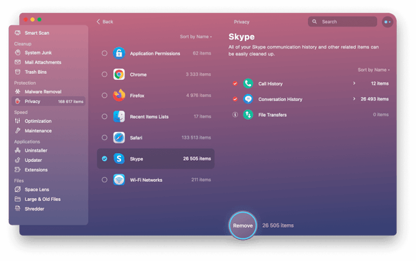 CleanMyMac X - Skype in Privacy module