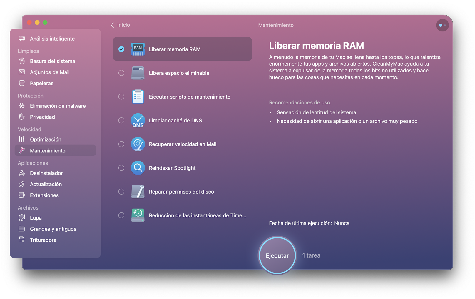CleanMyMac X - Libera memoria RAM