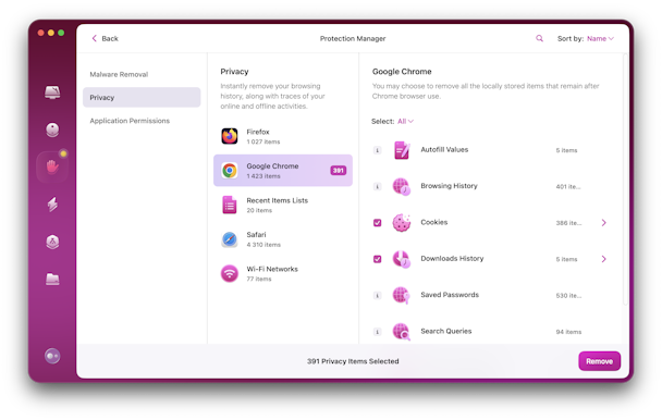 CleanMyMac - Chrome in Protection tab
